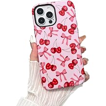 Compatible with iPhone 12 Pro Max Case,Cute Pink Cherry Bow Case with Shockproof Slim Soft TPU and Hard PC Protective Cases for Women Designed for iPhone 12 Pro Max Case Glossy