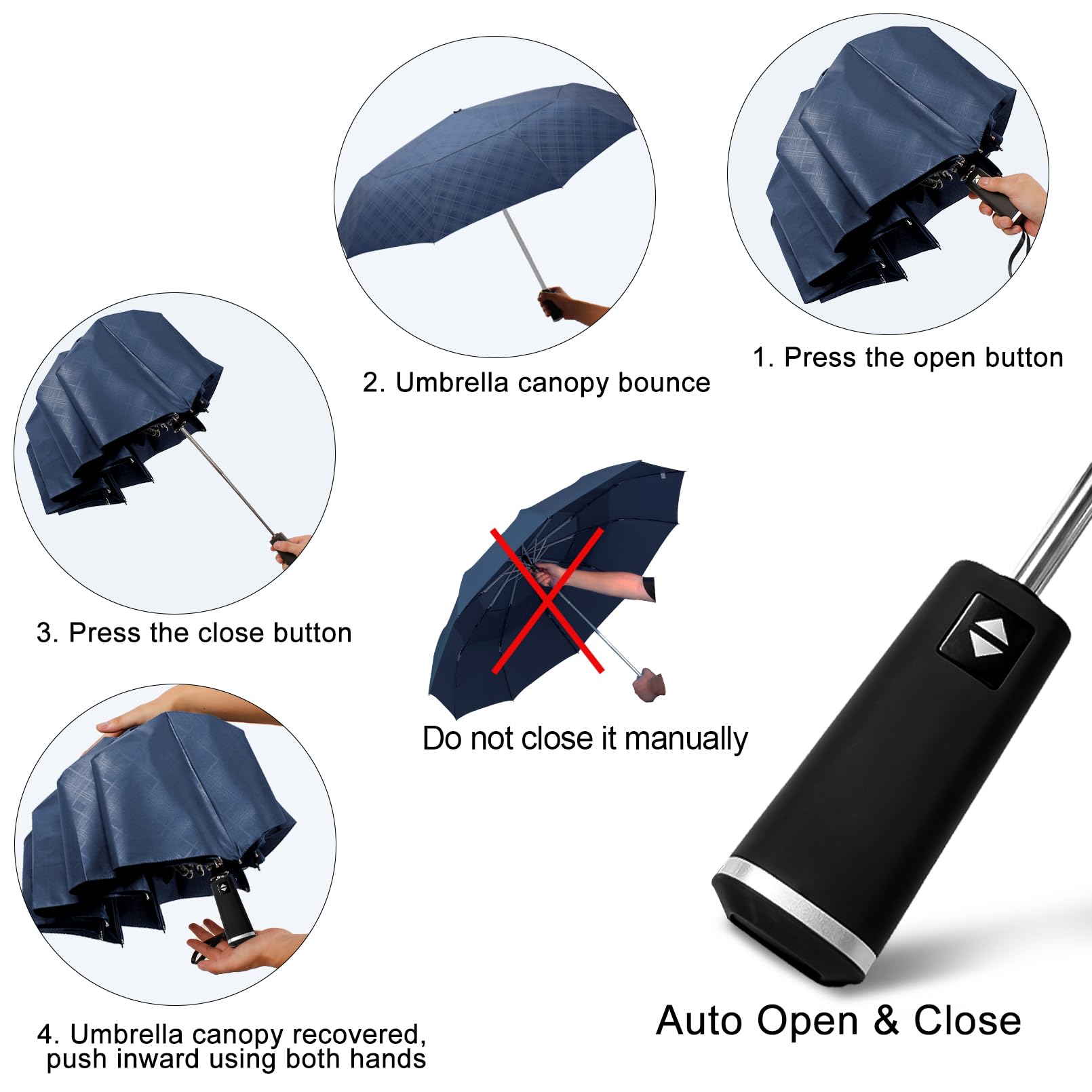 Satol Paraguas de golf grande resistente al viento, 10 varillas, apertura y cierre automático, doble dosel, ventilado, resistente, portátil, plegable, para viajes, protección UV, resistente al viento,