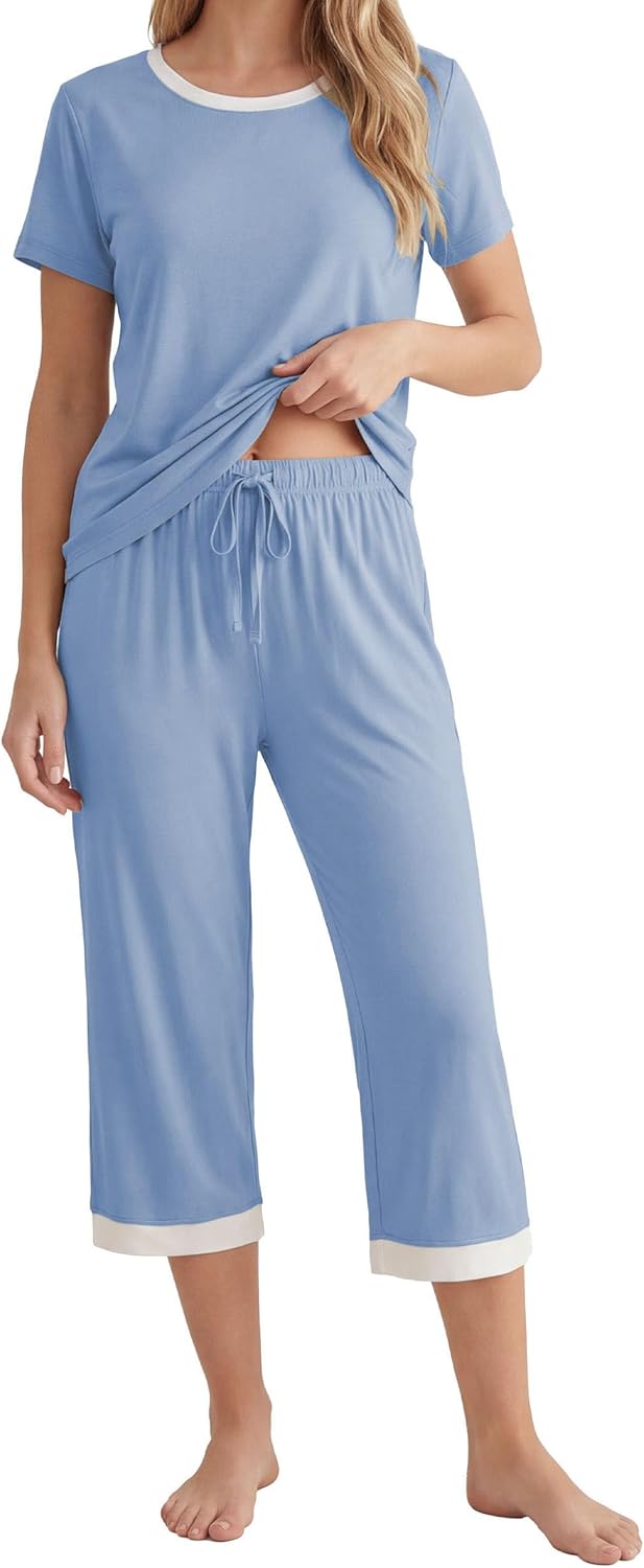 LUBOT Bamboo Viscose 2026 New Women's Pajama Sets Cooling Lightweight Soft Capri Pants PJs Wicking Sleepwear Comfy S-XXL
