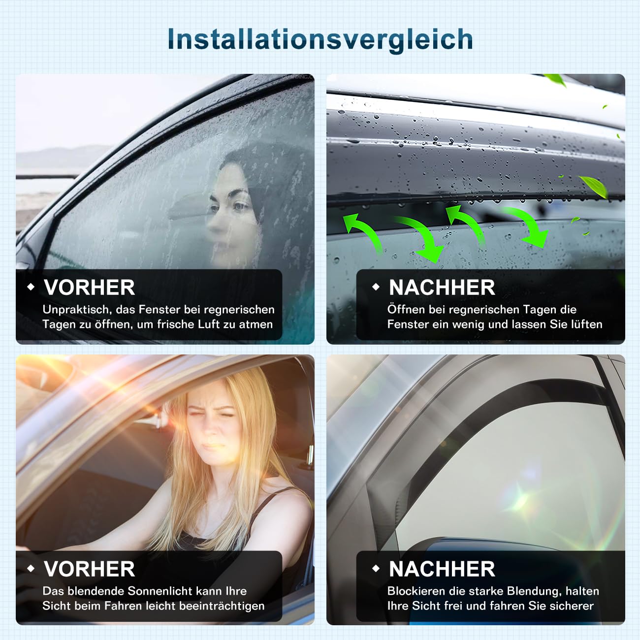 Windabweiser Regenabweiser kompatibel mit VW Golf 7 / VII 2012-2019 5-türig, Selbstklebend Tape-On Autofenster Regenschutz Regenabweiser Deflektoren, 4-TLG Set, Rauchgrau, Vorne,Aerodynamisch