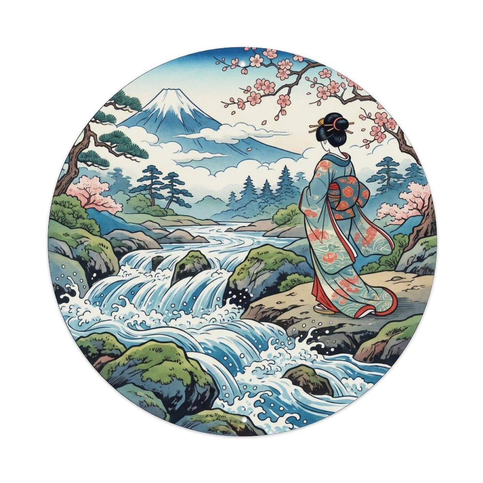 Japanese Geisha Cascading Stream Splashing Rapids Metal Tin Sign