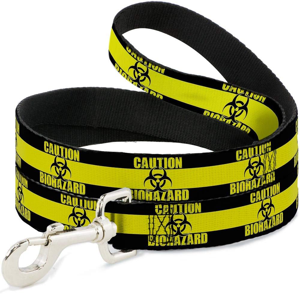 Dog Leash Caution Biohazard Black Yellow 4 Feet Long 1.5 Inch Wide
