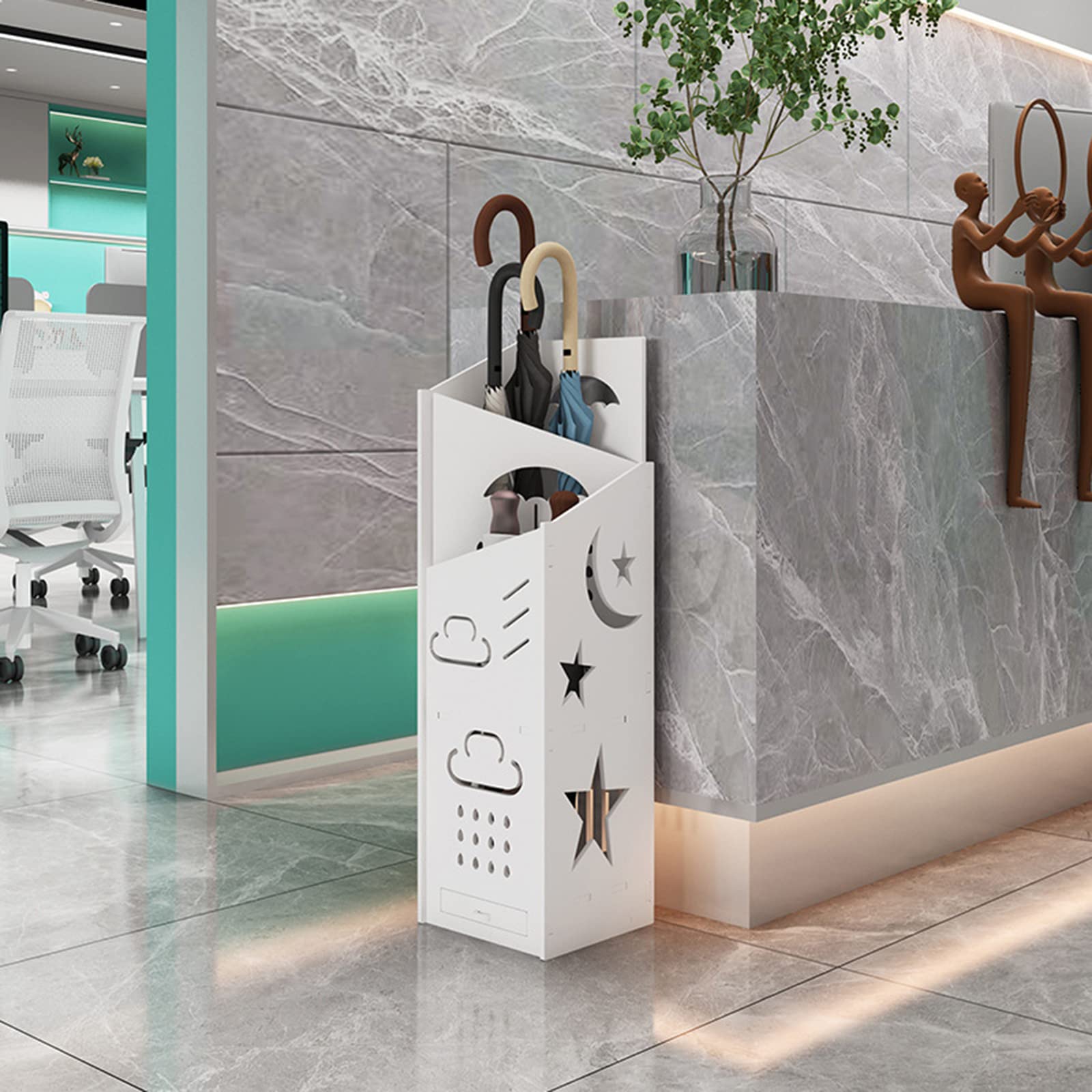 Portaombrelli in Impermeabile, Bianco Portaombrelli Design Moderno, Semplice Scaffale di Immagazzinaggio per Ombrelli, Porta Ombrelli da Ingresso per Interno, Ufficio, Casa