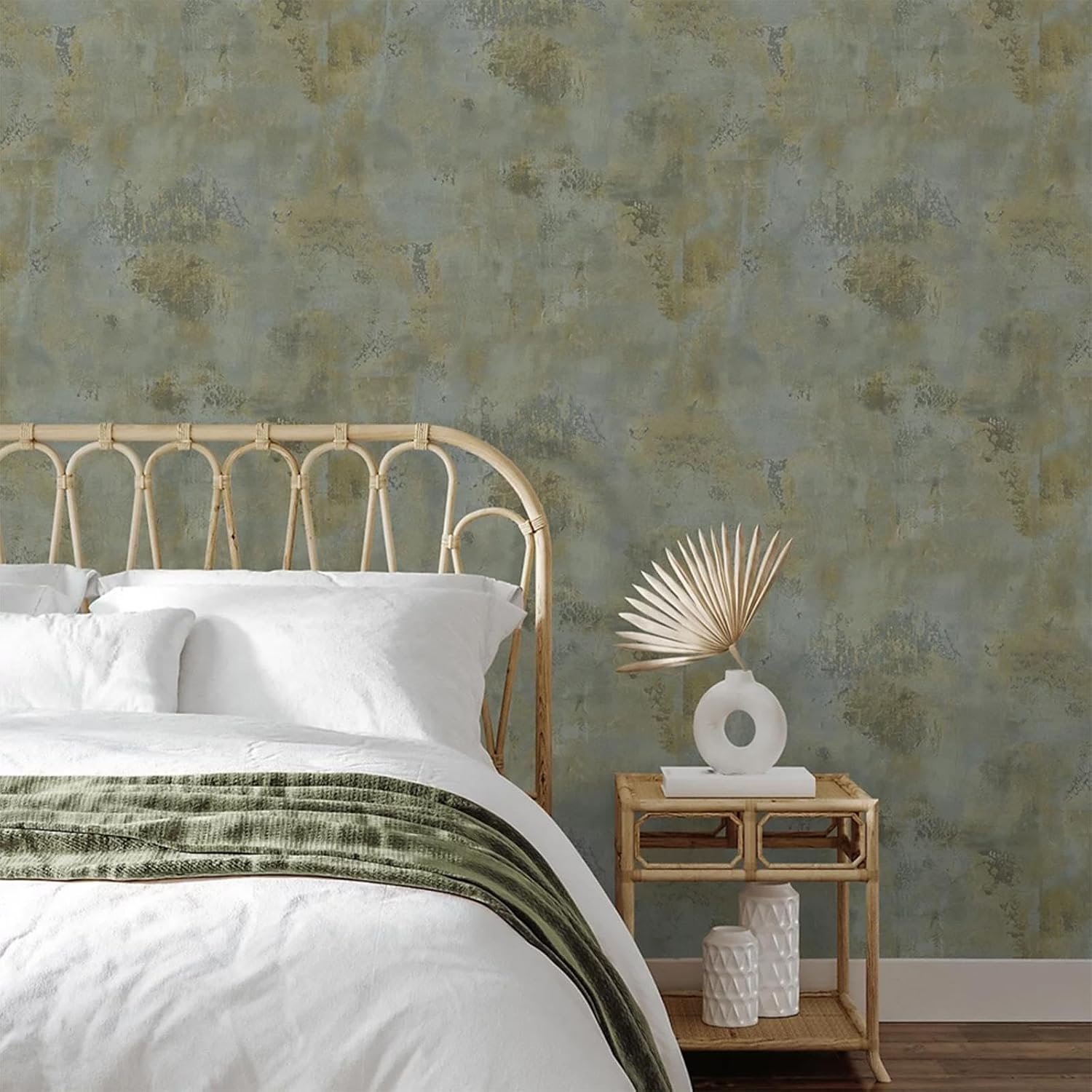 Grandeco Galvanised Metallic Textured Plaster Blue Green Wallpaper