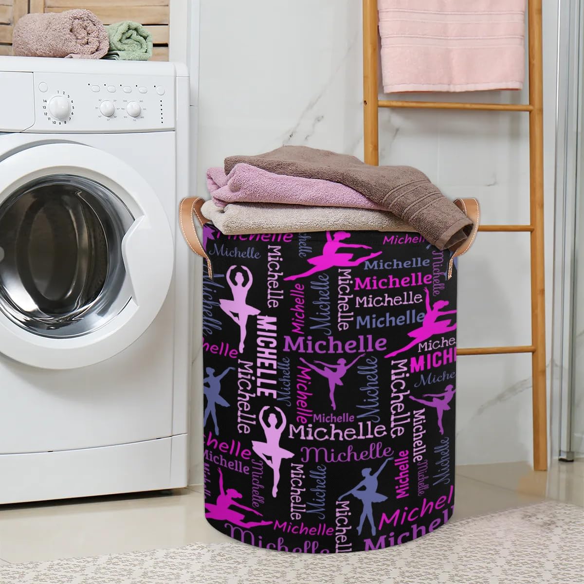 Personalized Laundry Basket, Custom Gift Laundry Hamper for Girl, Collapsible Waterproof Laundry Baskets, Dirty Clothes Toy Hamper Dance Black