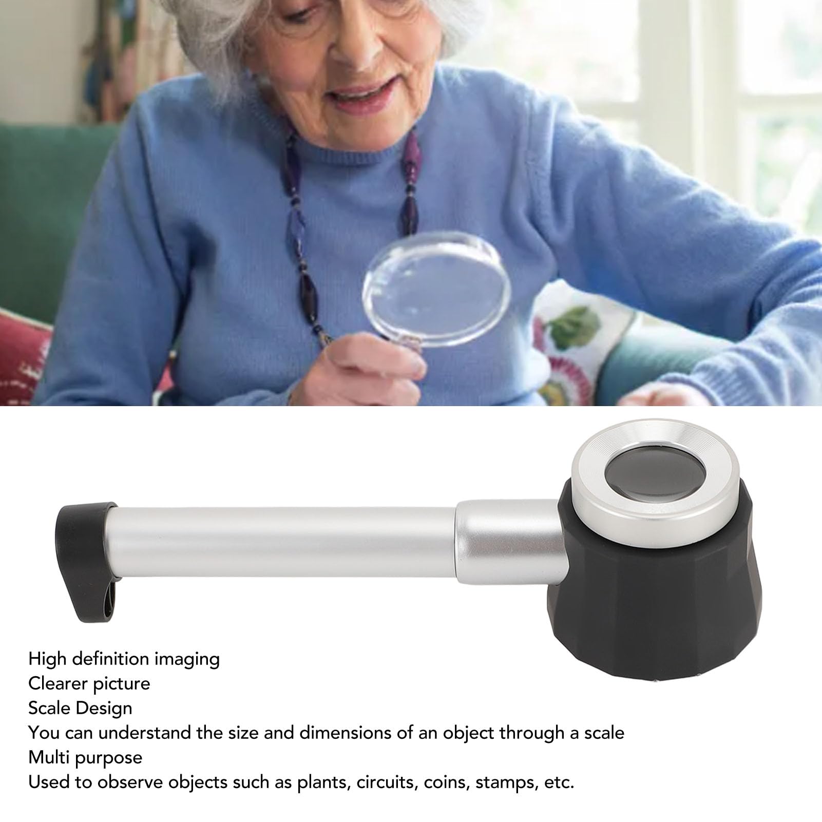 45X Magnifier Loupe, Handheld Magnifying Glass Loupe with LED Light and Measure Scale Portable Mini Jewelry Loupe Magnifiers for Close Work Jewelry Hobby Reading Checking