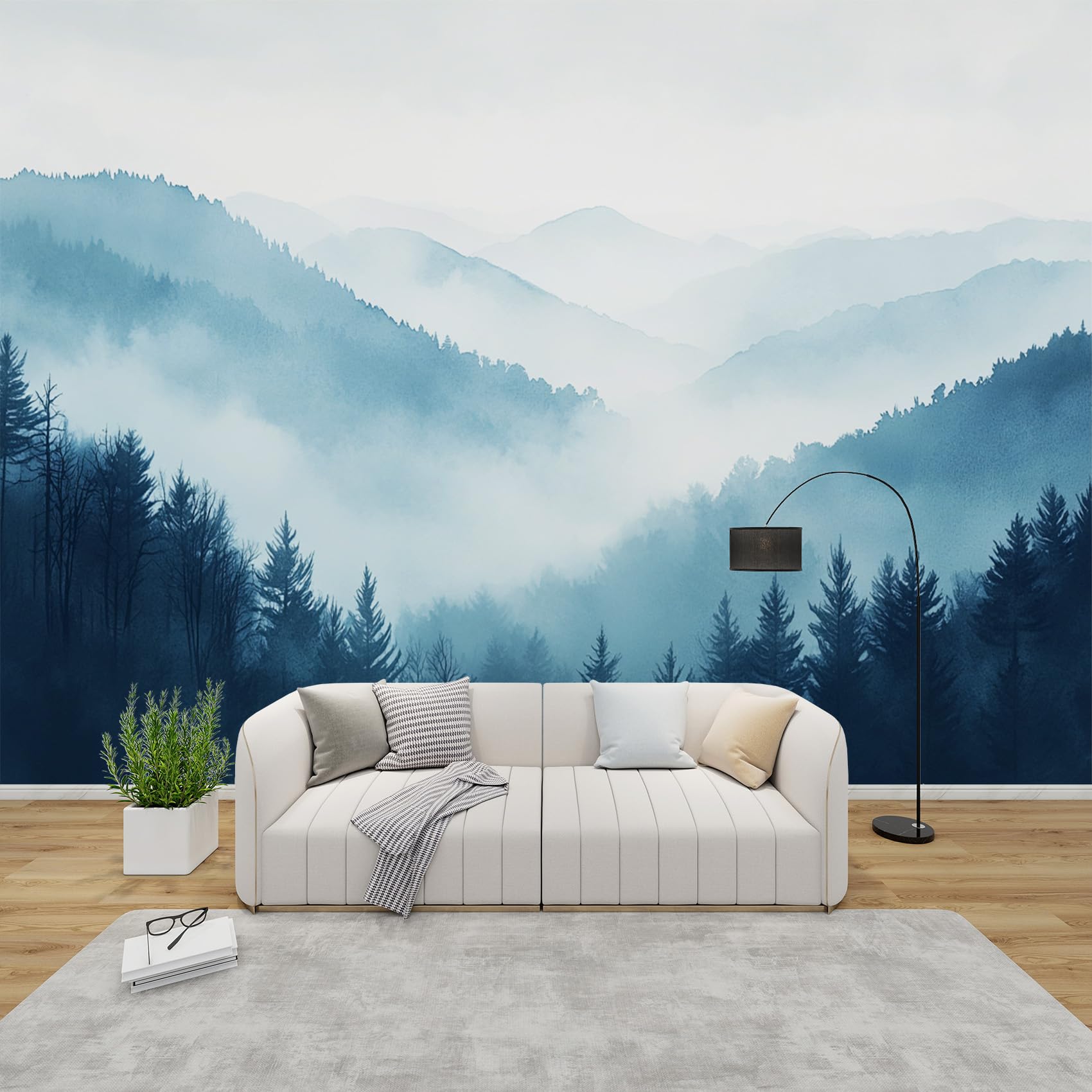 Papier peint panoramique montagne forêt intissé 350x256 cm pour décoration de salon moderne
