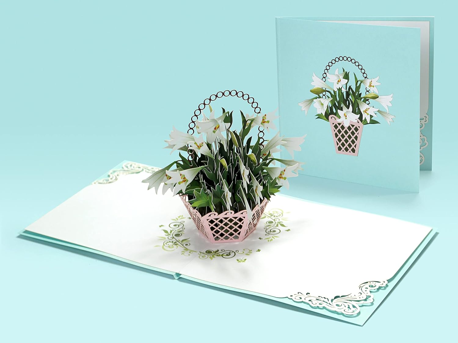 CUTPOPUP White Lily Basket Pop Up Card, Mother’s Day Card, 3D Handmade Greeting Card Flower, Birthday Card, Sympathy - Image 4