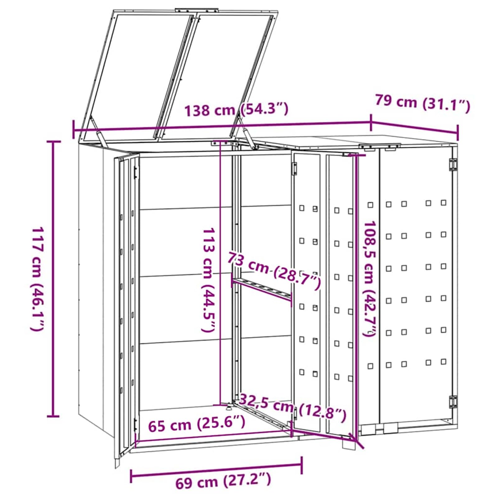 ATOMSTACK MAKER Pojemnik na śmieci o pojemności 2 x 120/240 l, antracyt, 138 x 79 x 117 cm, stal malowana proszkowo, pokrywa sprężynowa gazowa i magnetyczne drzwi przednie – wentylowane, odporne na