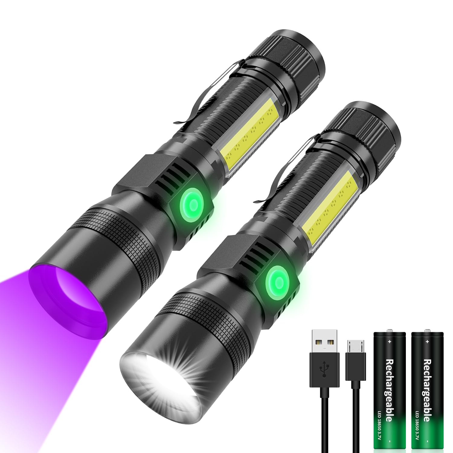 AOMEESLED Torch 395 nm UV Lamp with Rechargeable Battery, 5000 Lumen LED Torch Extremely Bright Rechargeable USB Waterproof Mini Torch 7 Modes UV Torch