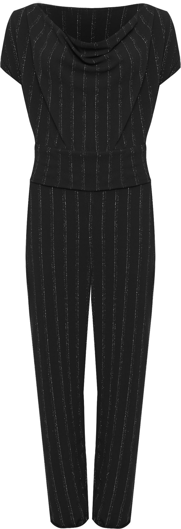 WearAll Women's Plus Sleeveless Lurex Stripe Print Belt Pocket Cowl Neck Ladies Jumpsuit - Black - 14