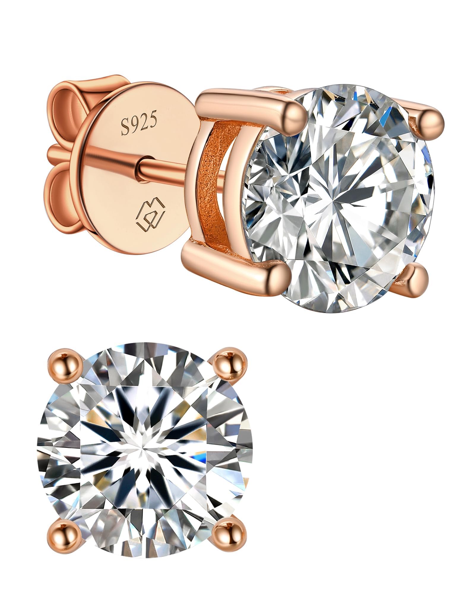 MomentWish Moissanite Ohrringe Gold 585, 0,6/1/2/3 Karat Ohrstecker Rosegold Diamant Echtes Silber Hypoallergen Schmuck Damen Geschenk für Frauen Freundin 4-7,5 mm