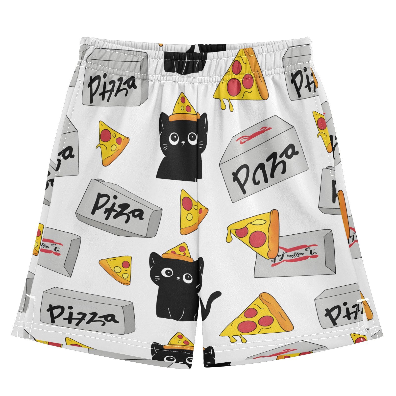 Cute Pieces Pizza Black Cats Boys Athletic Shorts Kids with Pockets Shorts for boy Girls 12-13 Y