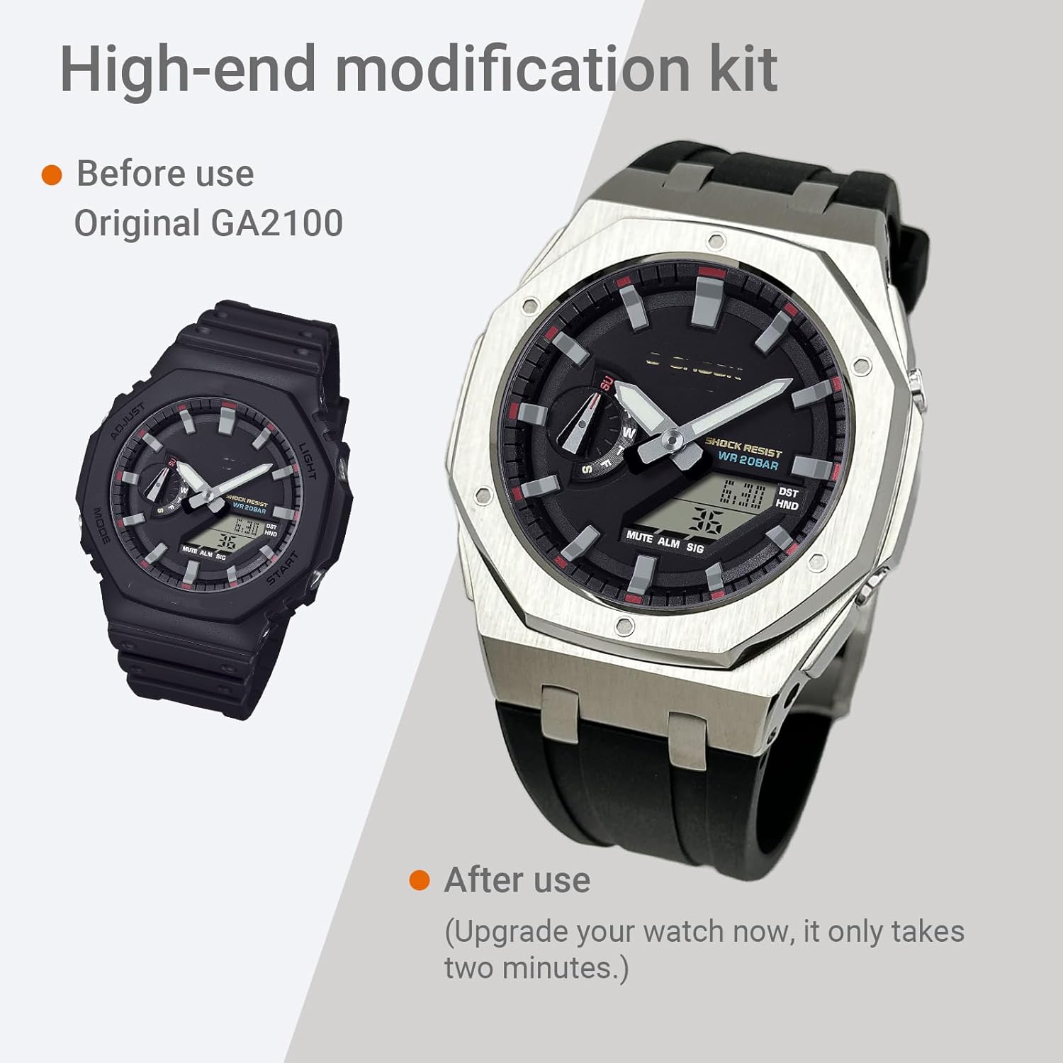 Stainless Steel Case & Strap Kit for GA-2100 GA-B2100 GA-2110 | CasiOAK Style Upgrade | 316L Metal Bezel & Fluoroelastomer Band | Enhanced Protection & Style