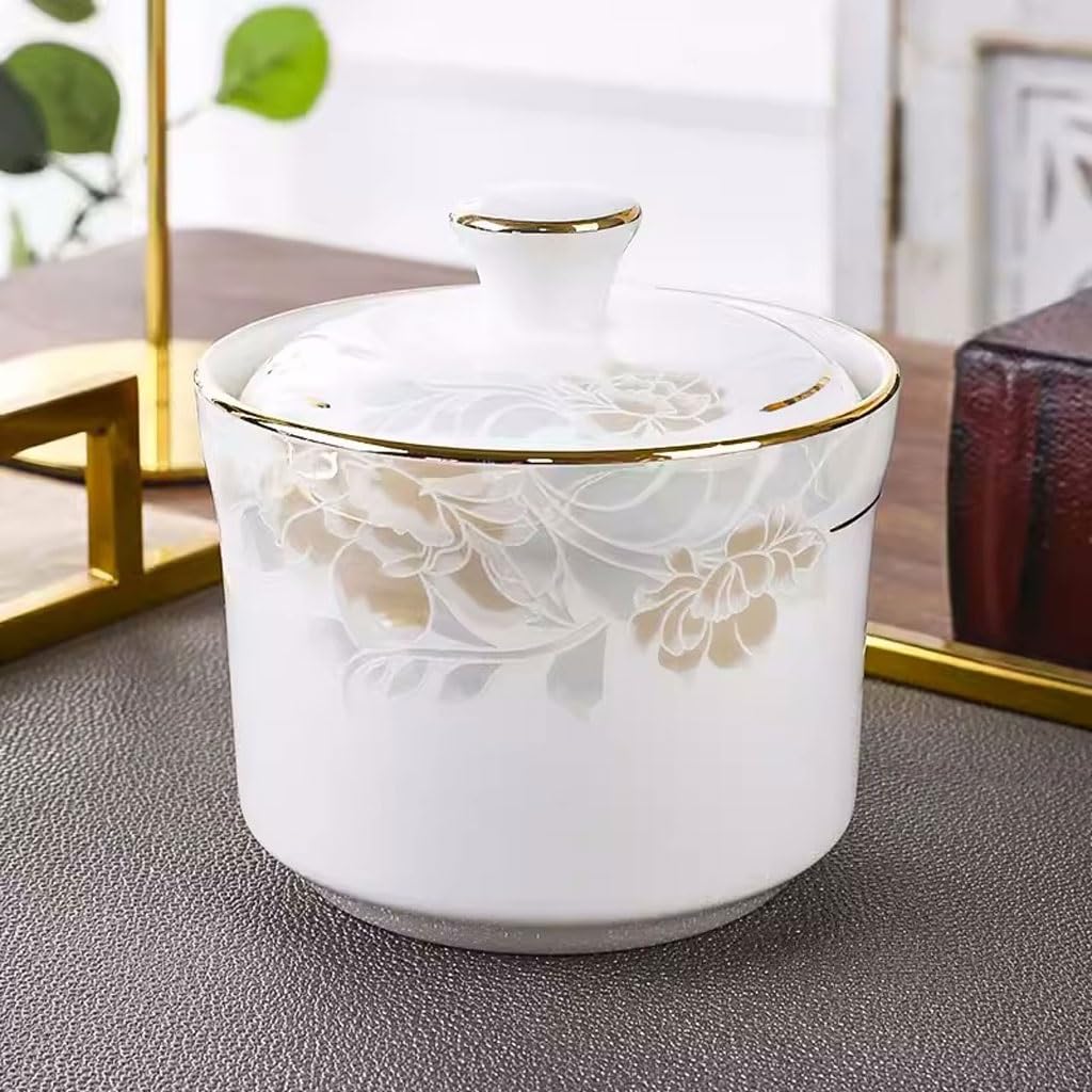 Miski ramen, miski na owoce, miska na zupę, porcelanowa miska na zupę ze złotymi krawędziami, mały kubek, ceramiczny kubek zdrowotny, mini kubek z pokrywką, salaterka, talerze (260 ml)