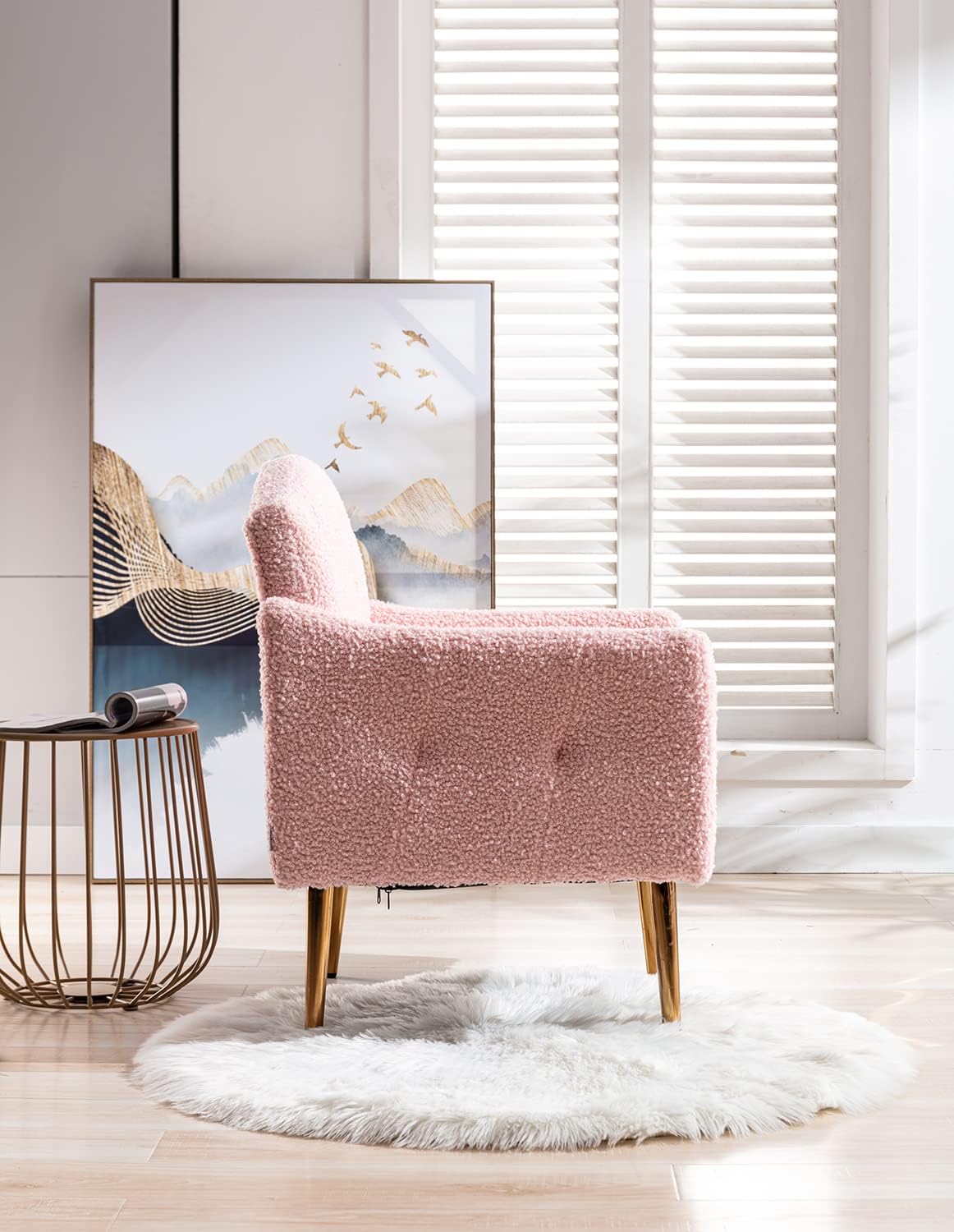 Modern Accent Chair, Upholstered Single Sofa Arm Chair for Living Room and Bedroom, Upholstered Comfy Armchair Chair with Solid Tapered Metal Legs, Pink : Home & Kitchen