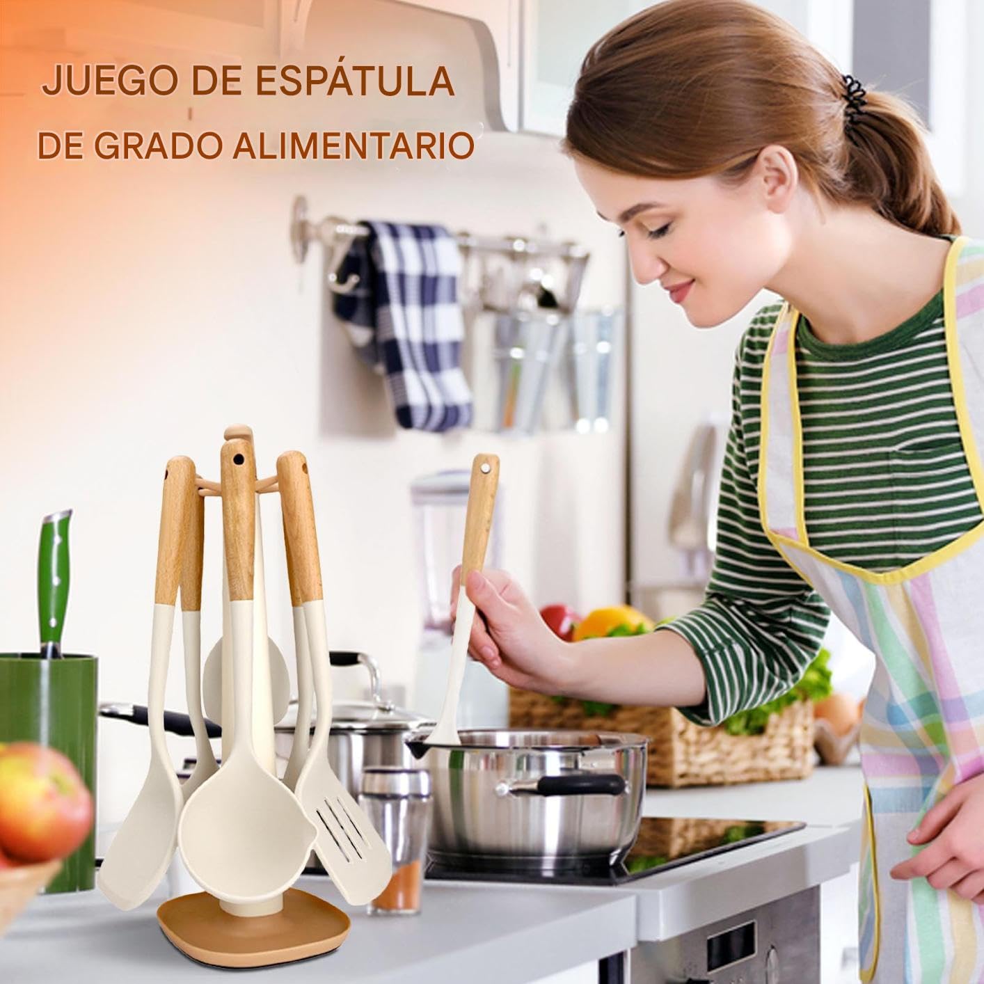 Set Espátulas Rascador de Ollas Antiadherente Alta Temperatura | Utensilios Cocina Accesorios de Alimenticio para Mezclar, Hornear, Freír, Servir, Preparar, y Exterior
