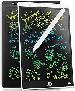 [2 STÜCKE] LCD Schreibtafel 12 Zoll, Genialba Buntes LCD Schreibtablett, LCD Writing Tablet, Elektronischer Tablette, Grafiktablett für Kinderspiele 2 3 4 5 6 7 Jahre Jungen Mädchen (Schwarz&Weiß)