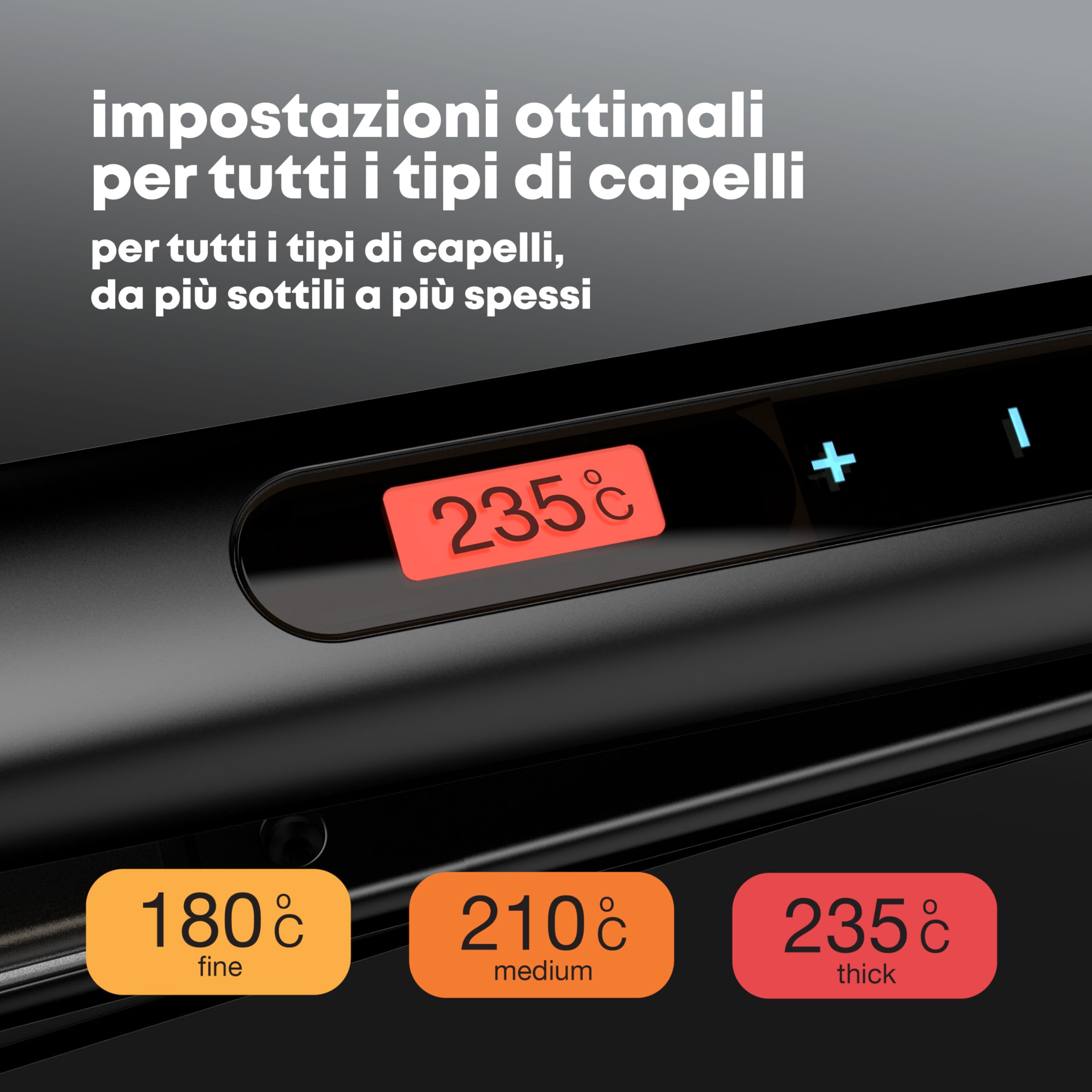REVAMP Progloss Touch Digital, Piastra per Capelli Professionale in Ceramica con Tecnologia Ionica, Capelli Lisci in Pochi Istanti, Infusa con Oli Liscianti Anticrespo, Temperatura 80°C-235°C, Nero