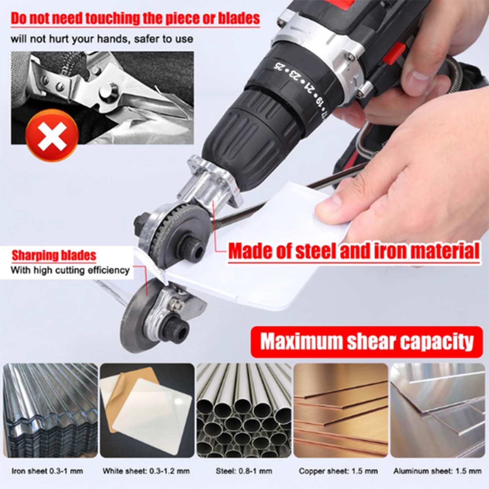 Drillcutpro - Adattatore per taglio di metalli per trapano, taglierina per lamiere elettriche, roditrice per trapano, attacco per trapano elettrico universale