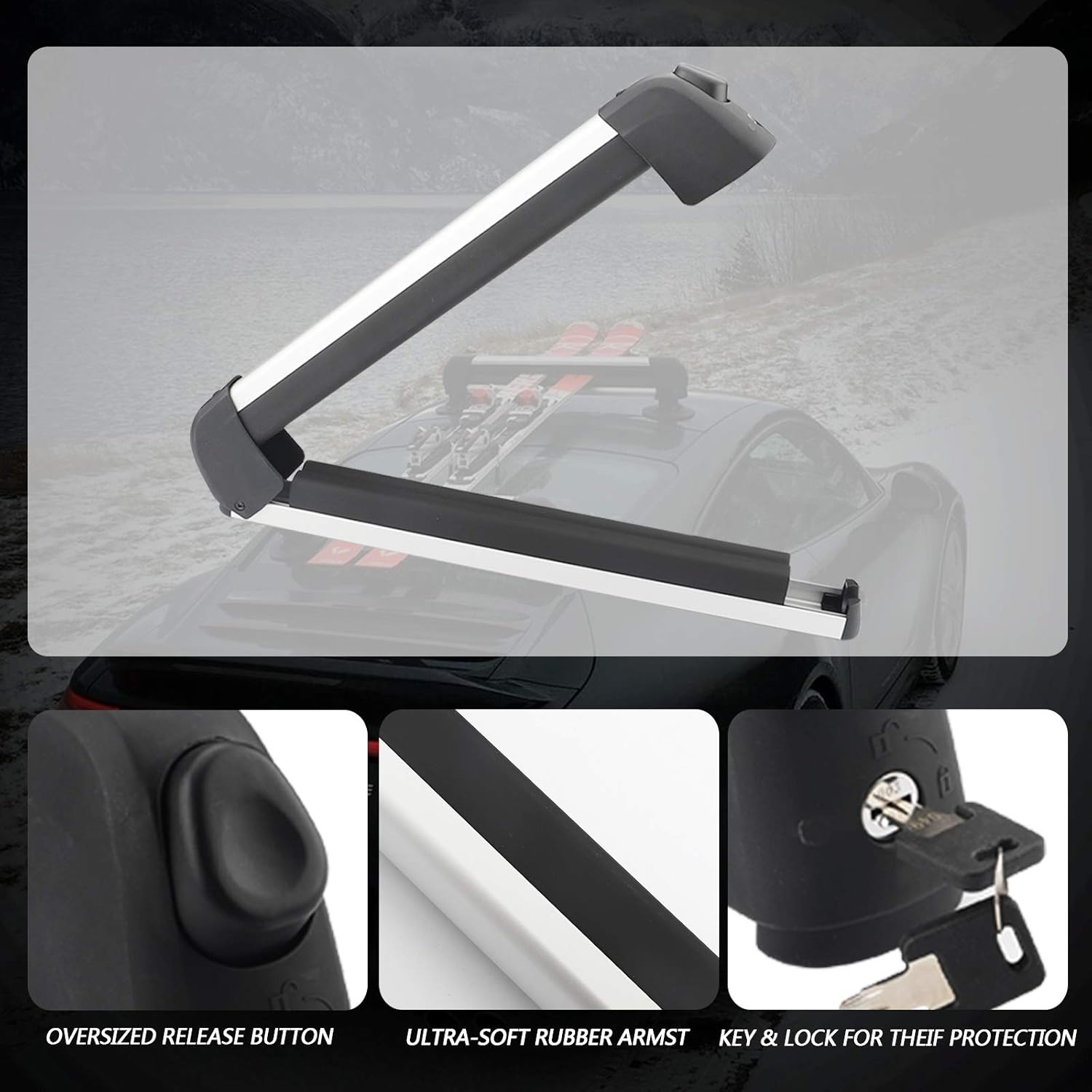 22 inch Ski & Snowboard Car Racks, Universal Ski Carriers Fit 4 Pairs of skis or 2 Snowboards: Automotive