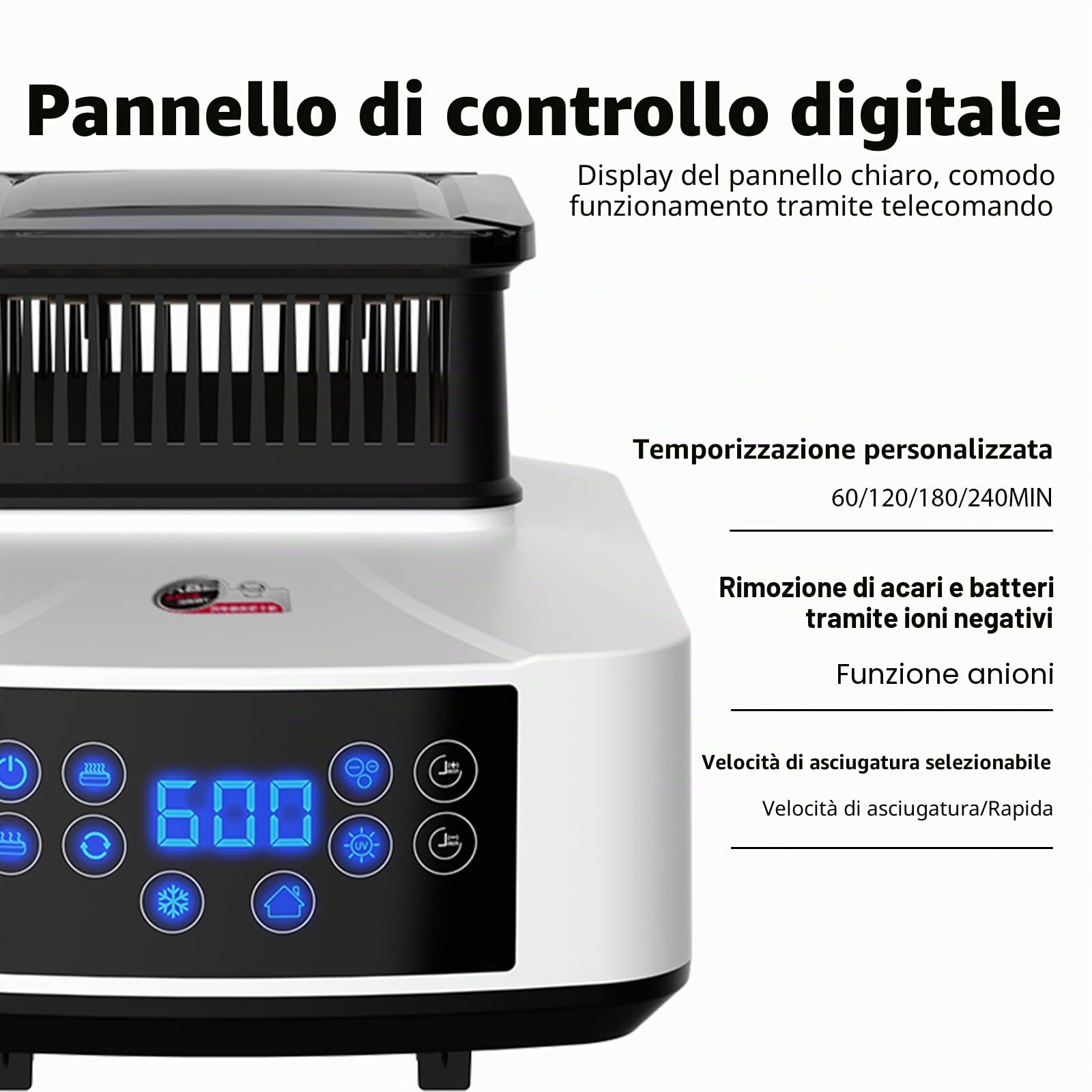Asciugatrice elettrica, 2200 W, con telecomando, 60 – 240 minuti, per dormitori, appartamenti (bianco)