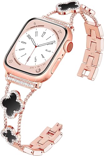 wipalor Correa de trébol para Apple Watch de 1.614, 1.575 y 1.496 pulgadas, para mujer, correas elegantes de metal para iWatch de 1.575 pulgadas wipalor Correa de trébol para Apple Watch de 1.614, 1.575 y 1.496 pulgadas, para mujer, correas elegantes de metal para iWatch de 1.575 pulgadas