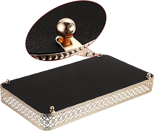 Miniatura 4 de ELLDOO Bandeja de perfume dorada bandeja de espejo bandeja de tocador de maquillaje, bandeja de joyería tallada hueca, bandeja de almacenamiento de