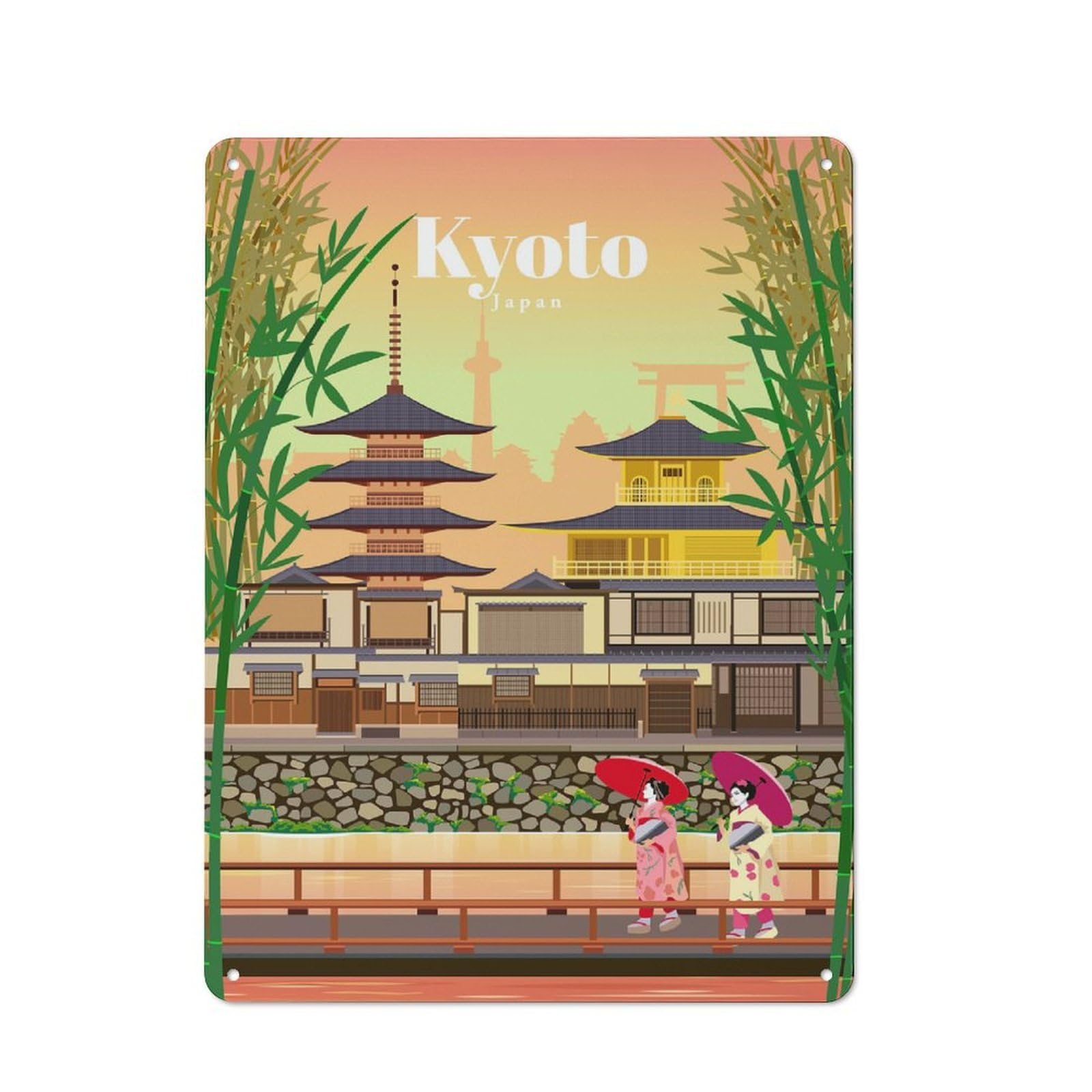 Junmoney Travel To Kyoto 40X30cm Rustic Tin Sign With For Living Room Or Hallway, For Vintage Wall Decor Fans, For Themed Room Decoration