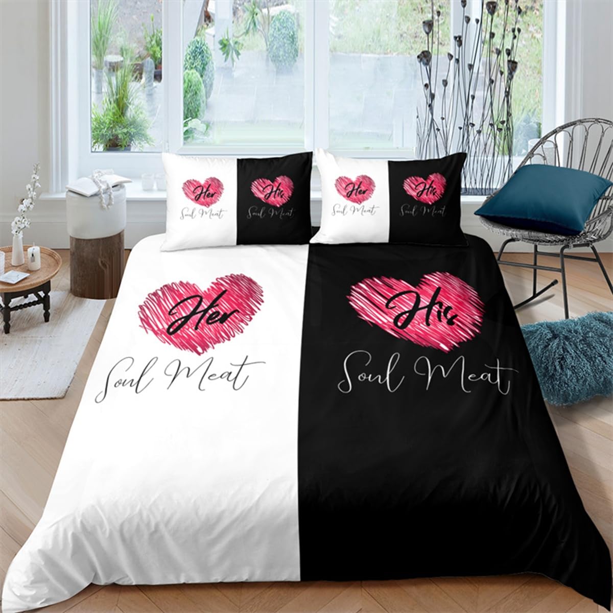 Housse de couette rouge motif cœur pour transformer une chambre d'ado avec ce lit patchwork