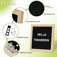 Vista 2 de 4 THOUGHT Tablero de Letras con 500 Letras Tablero de Letras de Fieltro de 10" x 10" con Soporte para Regreso a Clases Marco de Madera de Roble