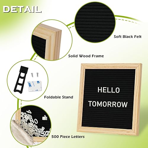 Miniatura 2 de 4 THOUGHT Tablero de Letras con 500 Letras Tablero de Letras de Fieltro de 10" x 10" con Soporte para Regreso a Clases Marco de Madera de Roble