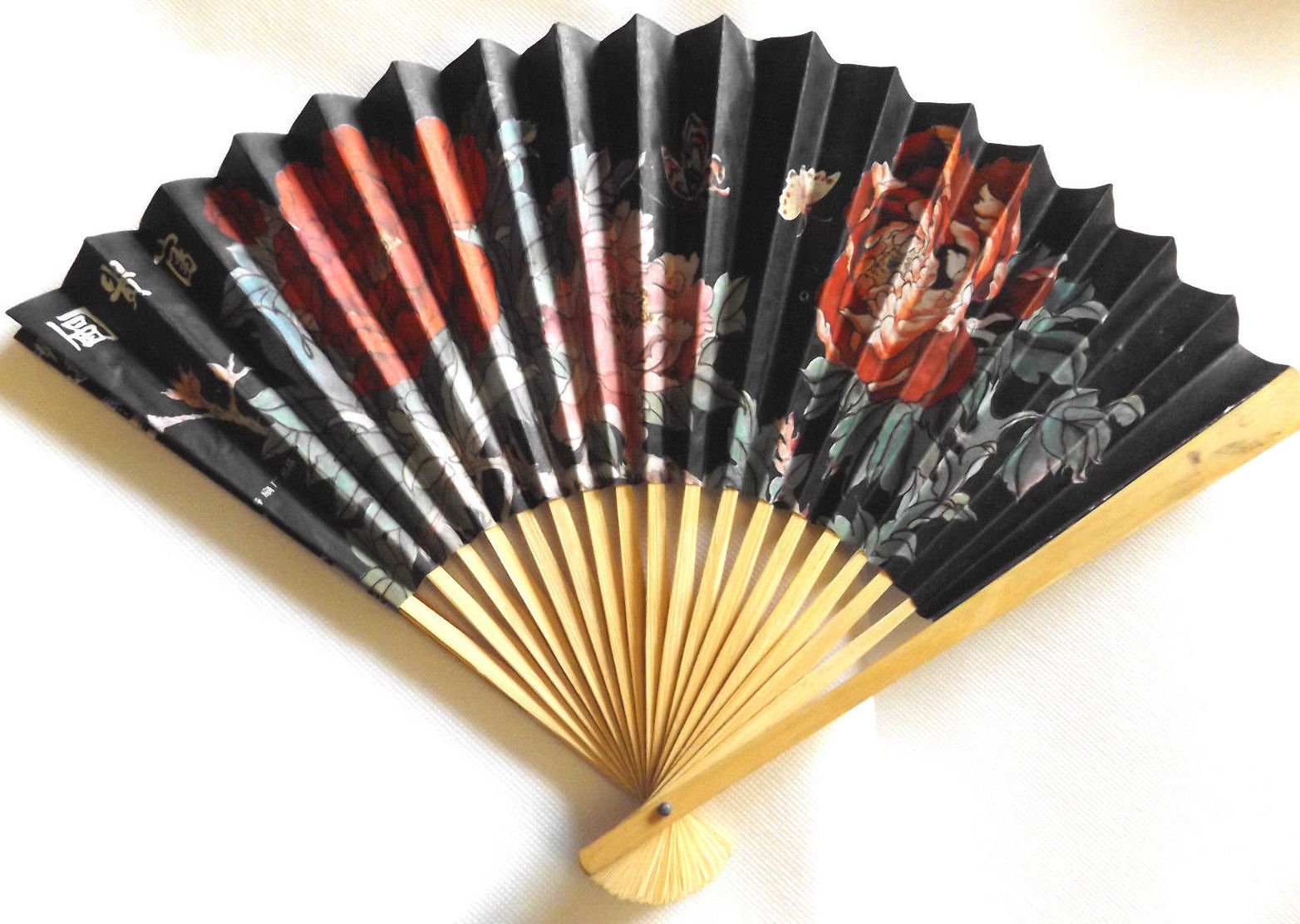 Fat-Catz-Copy-Catz Black 1X Quality Paper & Wood Chinese Japanese Oriental Fancy Dress Geisha Decorative Fan 26Cm