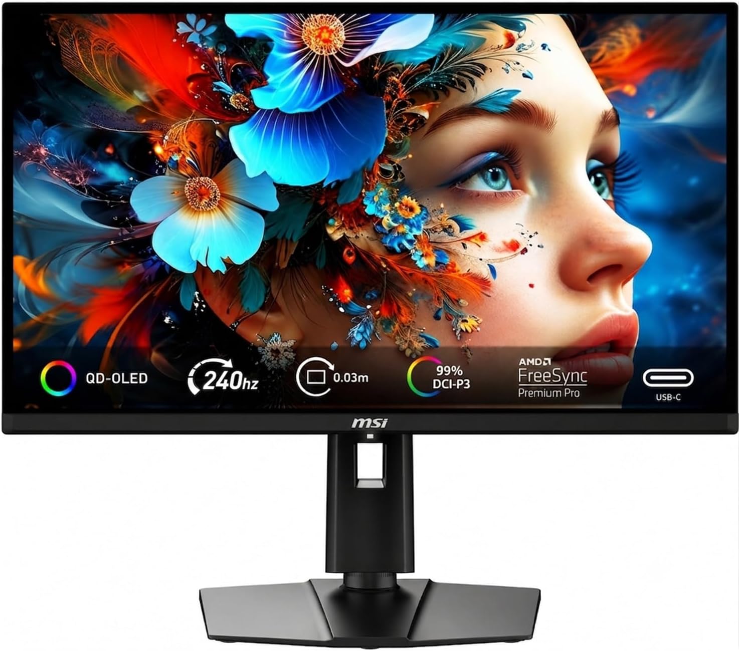 MSI 27" QD-OLED Gaming Monitor | QHD(2560x1440), 240Hz, 0.03ms | AMD FreeSync Premium Pro | True Black HDR 400, 99% DCI-P3 | USB-C, Adjustable Ergonomic Stand