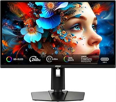 msi 27" QD-OLED Gaming Monitor | QHD2560x1440, 240Hz, 0.03ms | AMD FreeSync Premium Pro | True Black HDR 400, 99% DCI-P3 | USB-C, Adjustable Ergonomic Stand