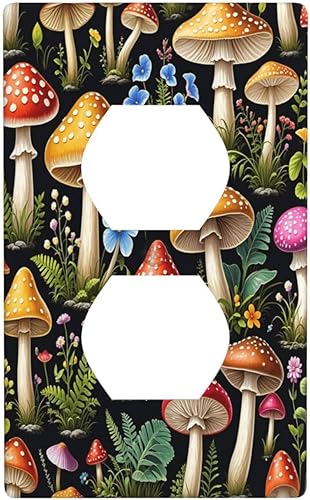 Cubiertas de interruptor de luz de hongos con plantas hippie, estilo vintage, bohemio, cubierta de tomacorriente, placa frontal eléctrica, placa de