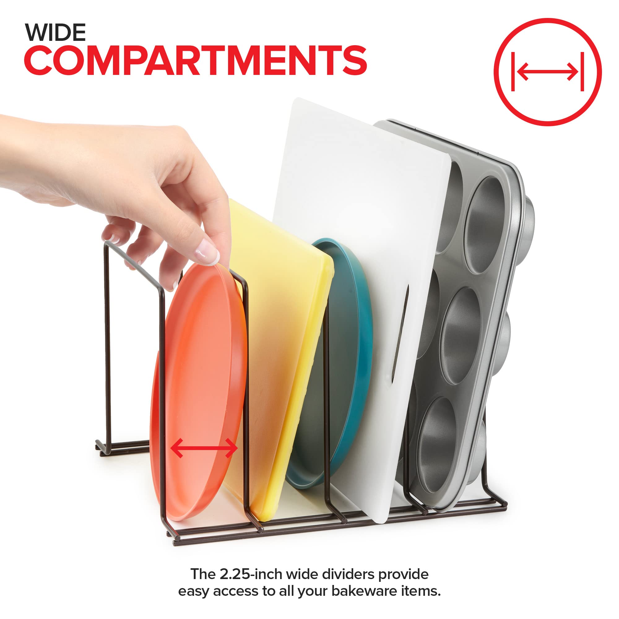Stock Your Home Organizer do szafki kuchennej, brązowy (2 sztuki) stalowy uchwyt na blachy do pieczenia z 4 przegródkami na szafkę, organizer na naczynia do pieczenia, przegroda do desek do krojenia