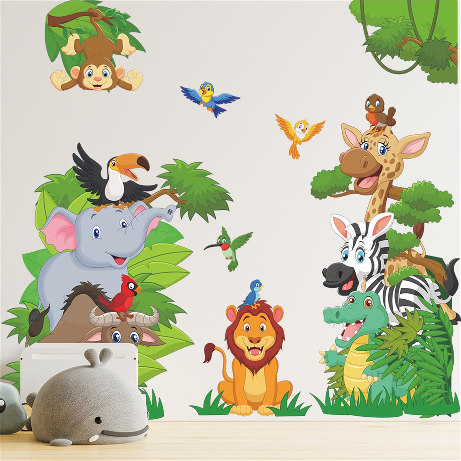 Autocollants muraux animaux de safari adhésifs et décoration murale amovible enfant