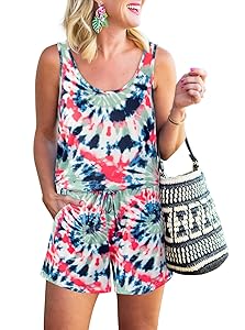 REORIA Womens Basic Summer Scoop Neck Sleeveless Tank Top Short jumpsuit Rompers
