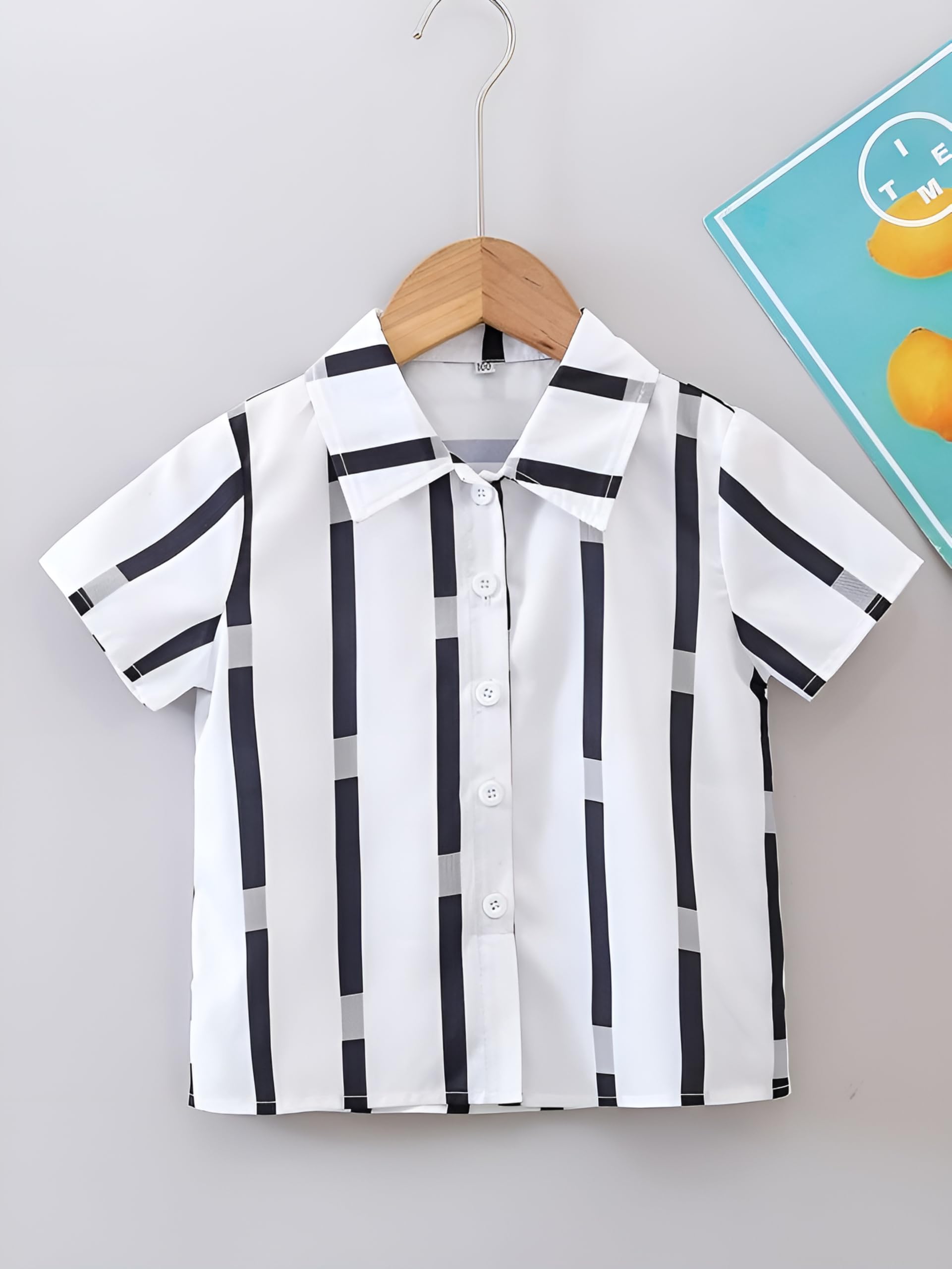 VANI COUTURE Boys' Striped Button-Down Shirts, White and Pink, Set of 2 1