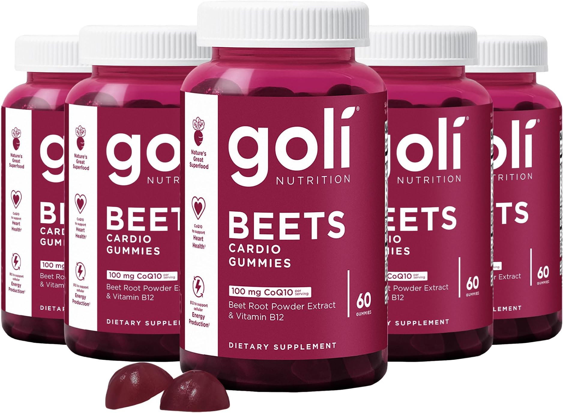 Nutritional Supplement, Beets Cardio Gummy - 300 Count(5 Pack of 60) - 100mg CoQ10 & Beet Root Extract - Gluten-Free, Vegan, Non-GMO, and Gelatin-Free. Nature's Great Superfood.