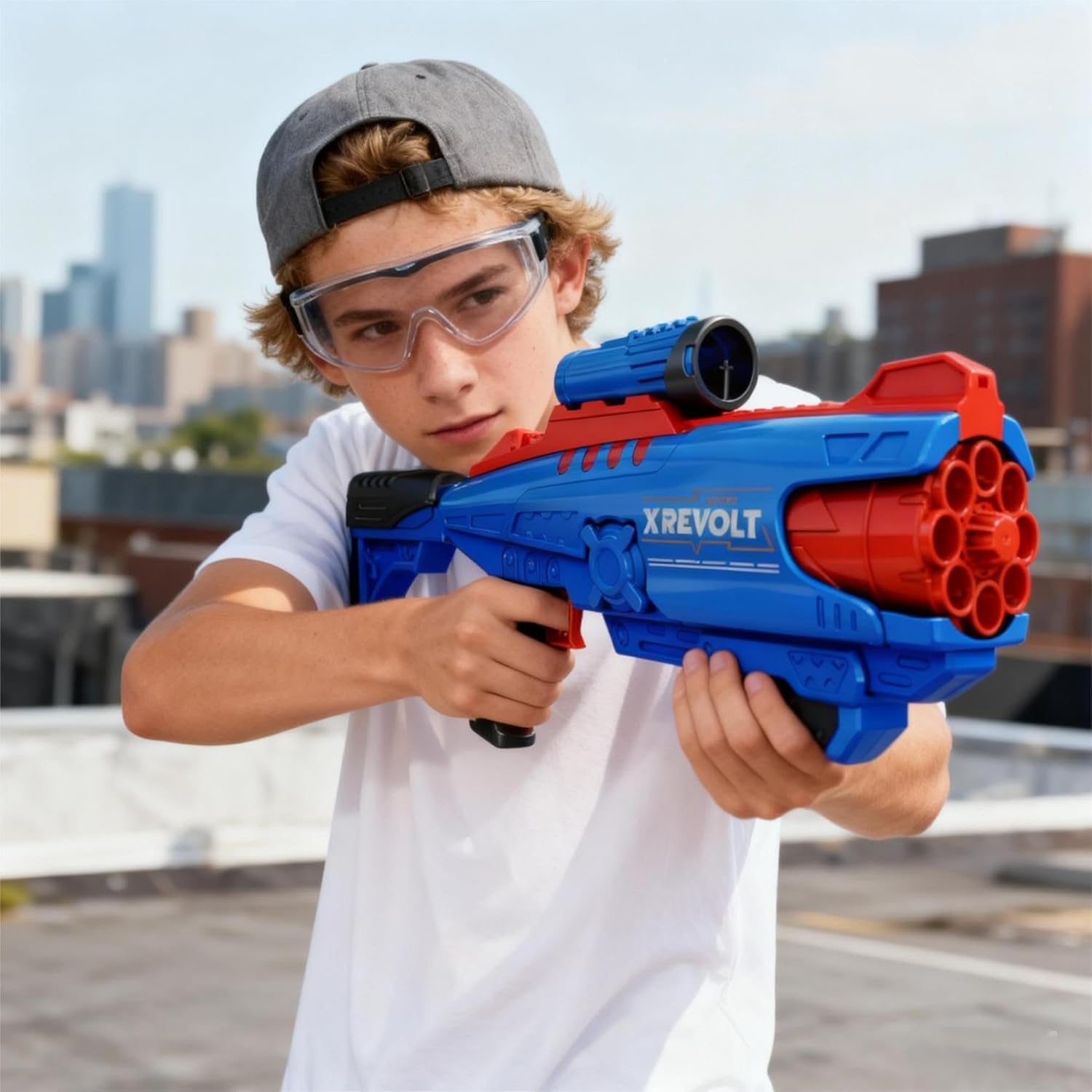 Foam Dart Blaster Toy Gun for Boys 8-12 - Pump Action Sniper Rifle with Rotating Barrel & Tactical Scope - Includes 16 Universal Soft Darts - High Capacity Outdoor Battle Gift for Kids