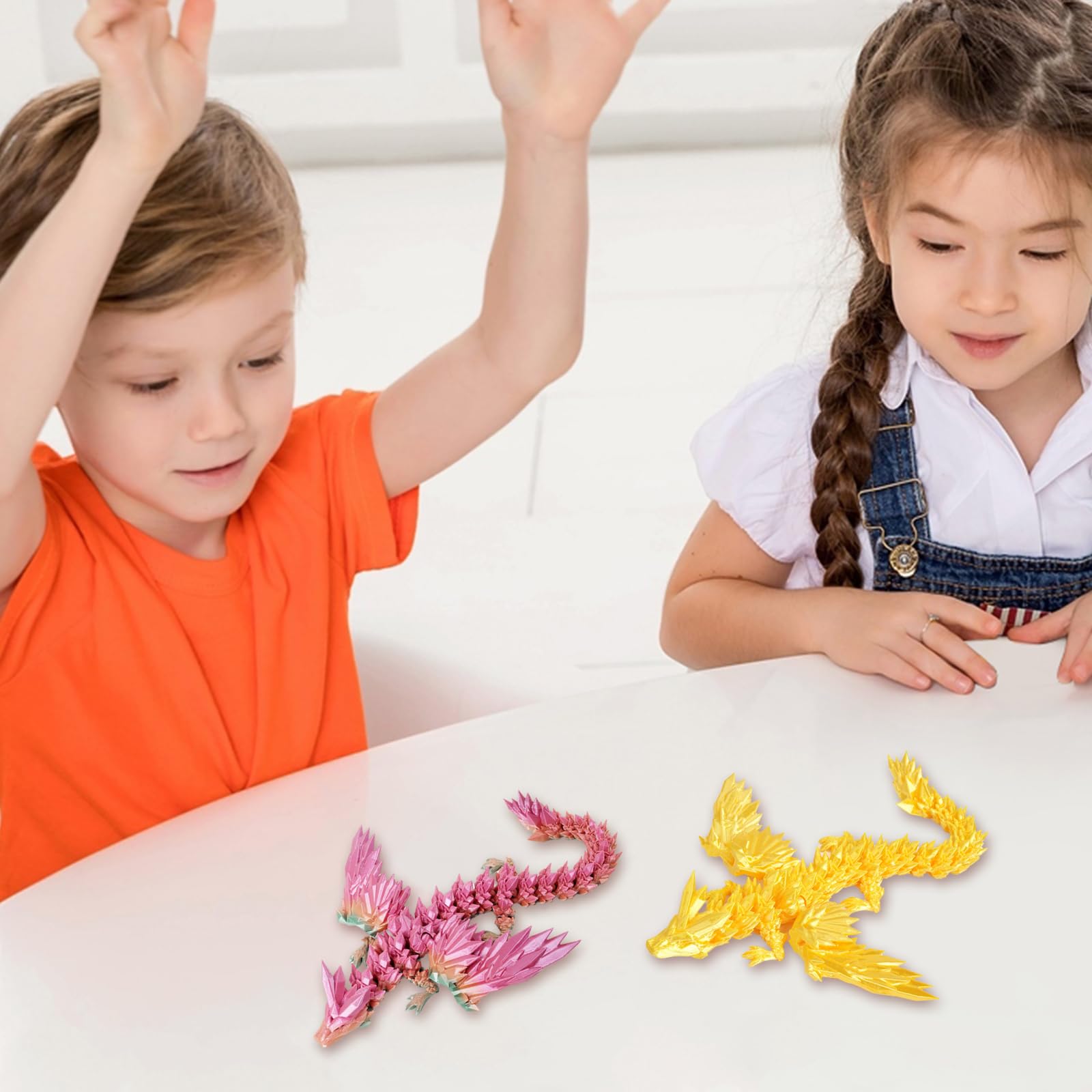 Valicaer 2Pcs 3D Printed Dragon,Glowing at Night Unique Fantasy Dragon Decor Collectible Toy Gift for Kids and Adults Ideal for Christmas Easter Birthdays and Holiday Decorations (Rainbow+Gold) - Image 4