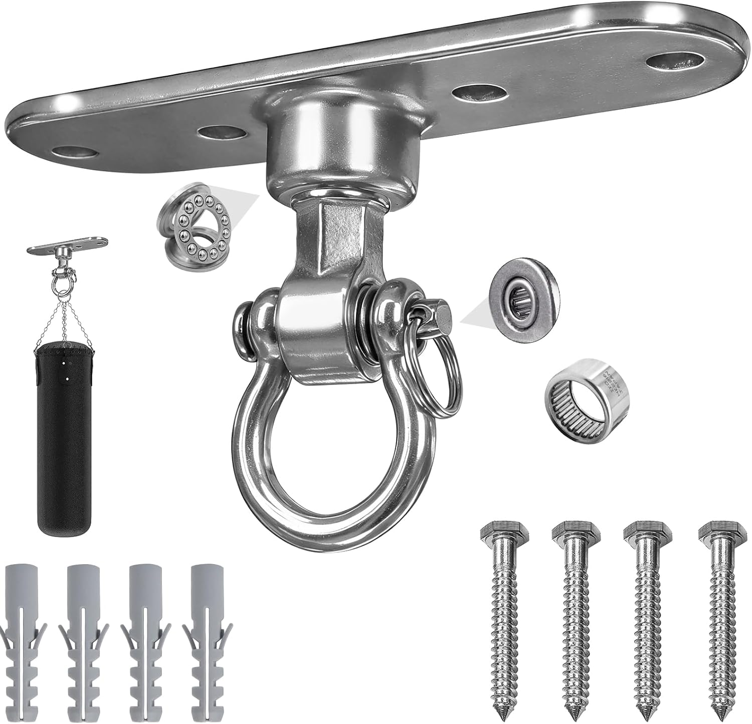 Heavy Bag Hanger,Stainless Wall Ceiling Mount Hook 180°/360° Rotation Wood Beam Holder Body Weight Strength Training Systems, Aerial Yoga Swing & Hammock