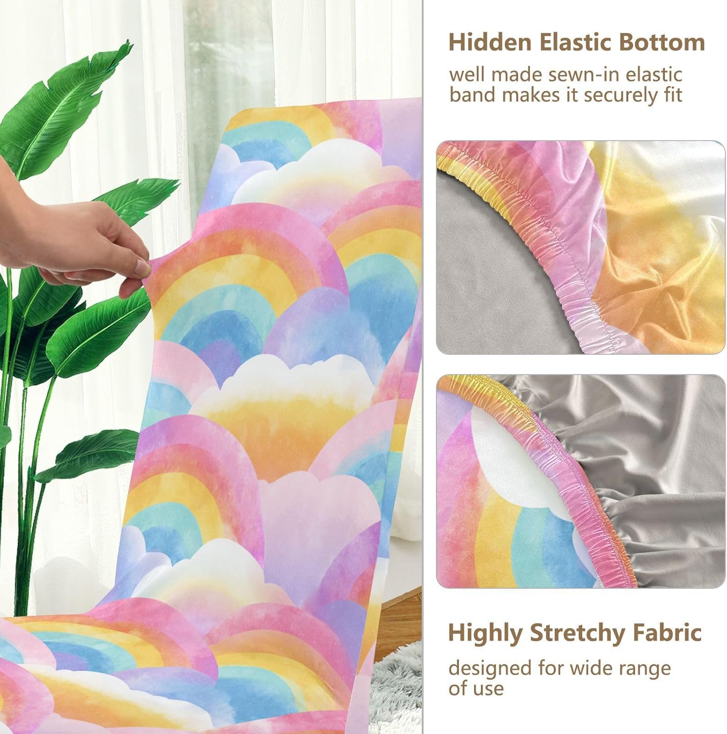 ALAZA Chair Covers for Dining Room, Cute Rainbow and Clouds Stretch Chair Cover Sets Chair Protector Removable Washable for Ktichen Restaurant Hotel