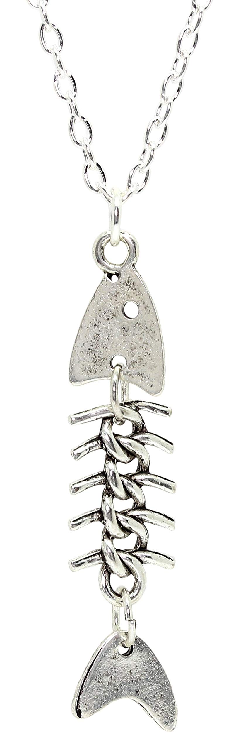 FISH BONE Skeleton Charm Necklace on Gift Card