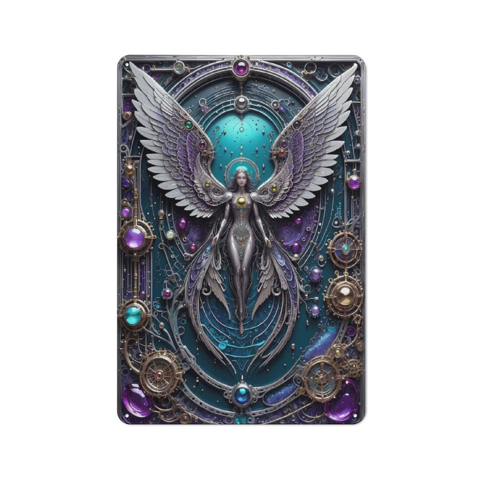 Junmoney Style-8 Bistro Style Cosmos Guardian Angel Tin Wall Sign 30X20cm, Shop Wall Decor For Takeaway, Bar, Kitchen Or Counter Area