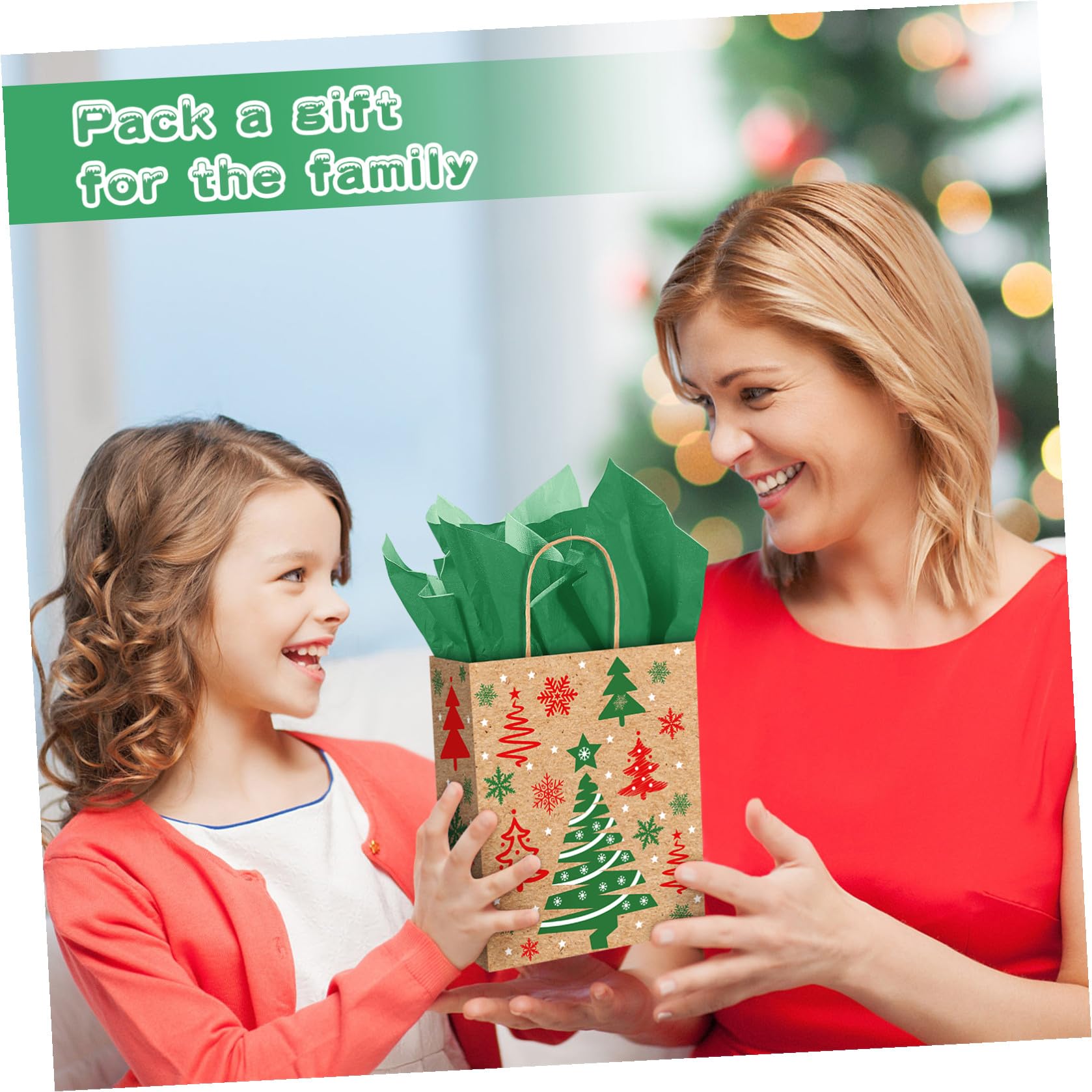 STOBOK 24PCS Weihnachten Kraft Taschen| 6 Verschiedene Designs Urlaub Goodie Bags Groß mit Seidenpapier Wiederverwendbare Weihnachten Treat Süßigkeiten Taschen mit