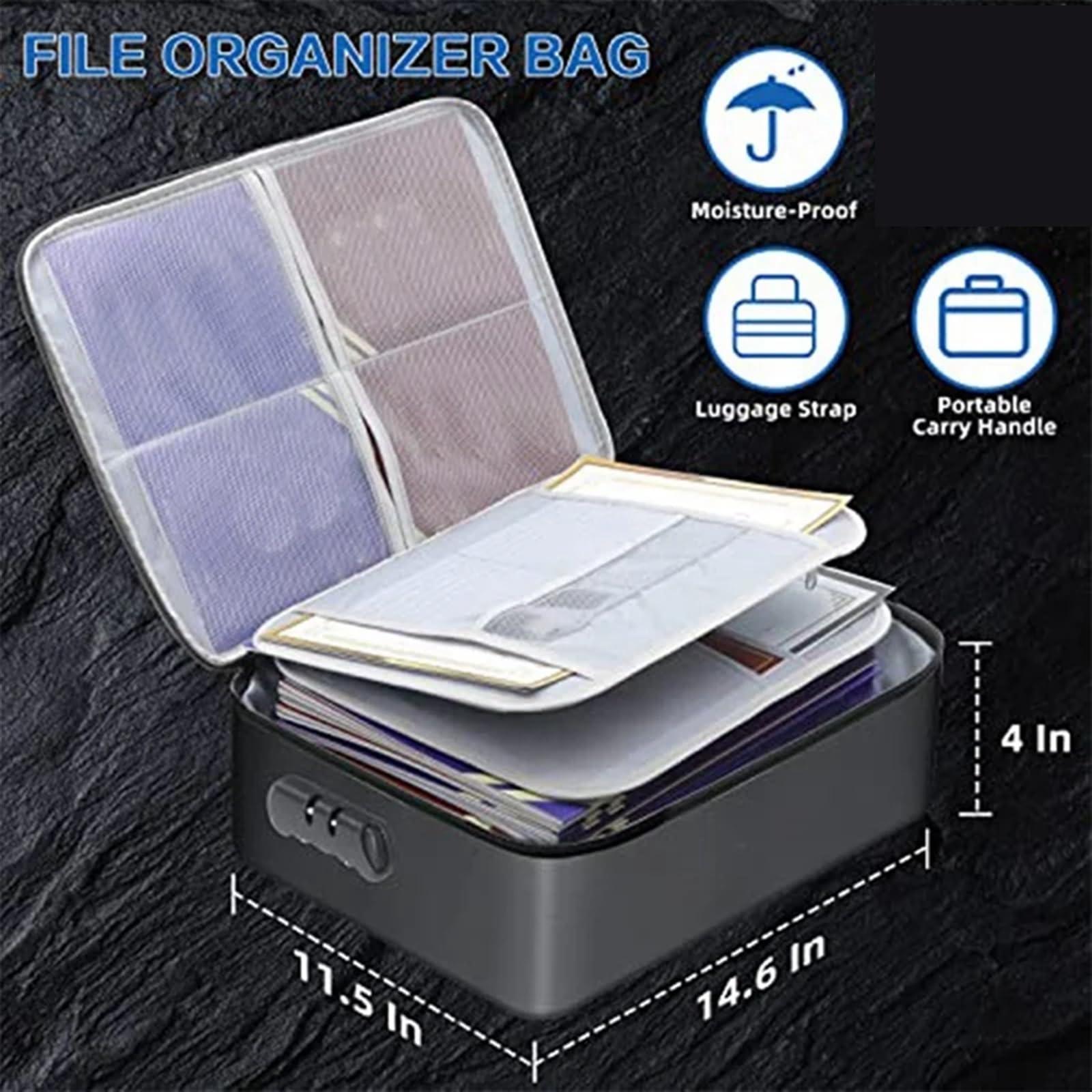 Borsa for Documenti con Serratura Ignifuga a 3 Strati 15X11 Pollici Importante Organizer for Documenti(Silver)
