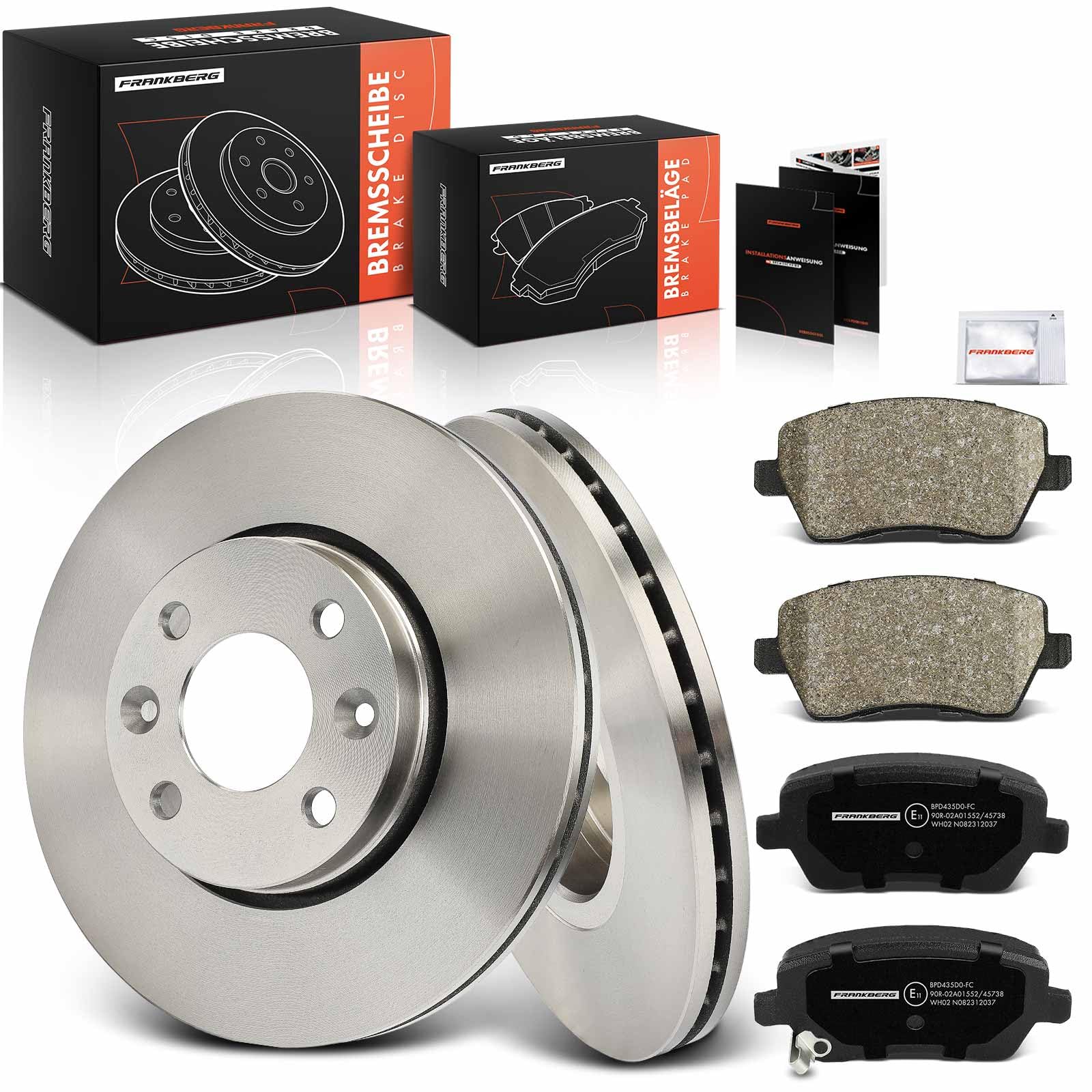 Frankberg Set freni incl. 2x Dischi Freno + 4x Pastiglie dei Freni Anteriore Compatibile con C.a.p.t.u.r I H5 J5 Clio IV BH Dokker MPV KE Replace# 410608481R, 8671016692